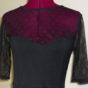 Victoria's Secret M Black Half Sleeve Dress Illusion Bodice Built-in Bra